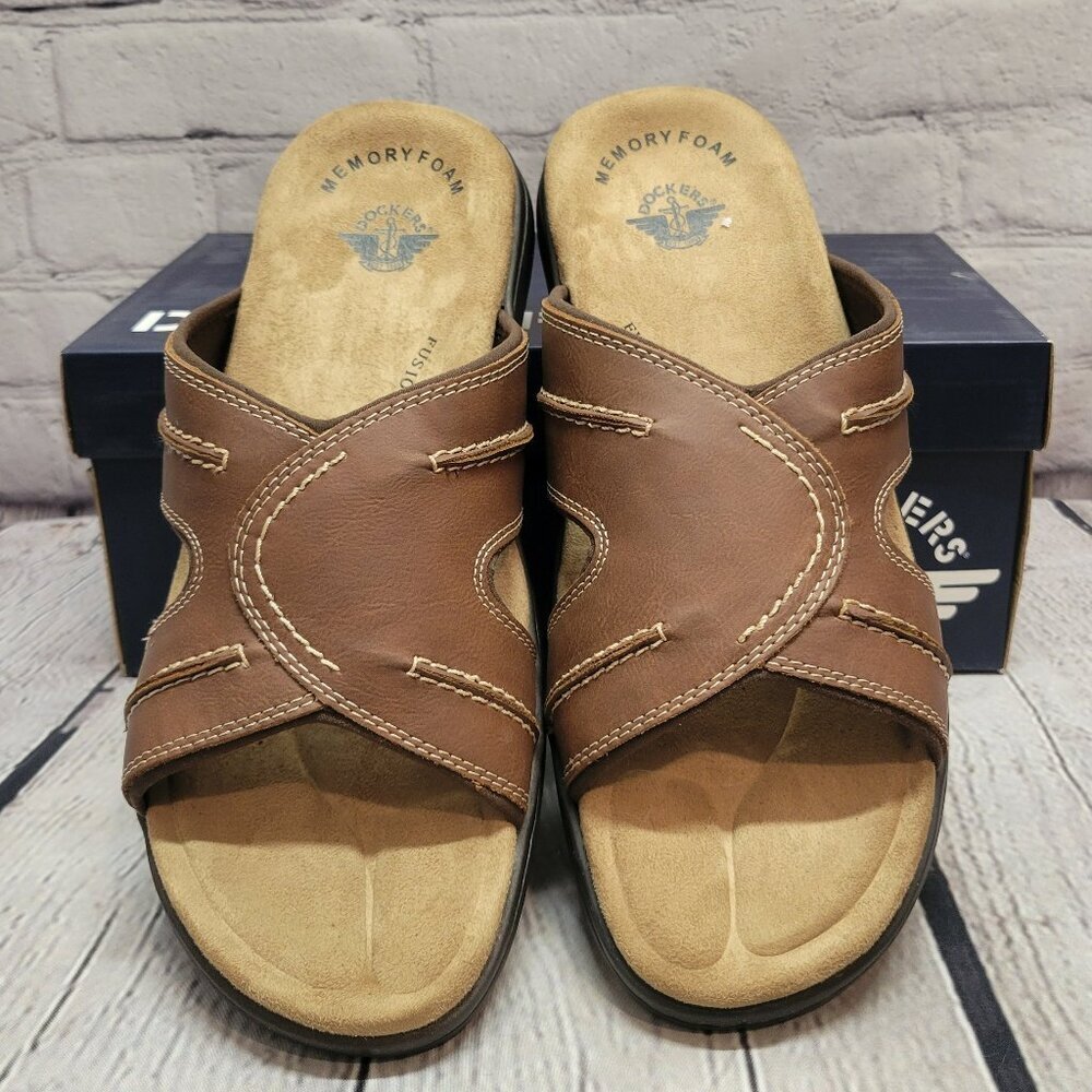 Dockers Mens Sunland Casual Slide Sandal Shoe- Rust